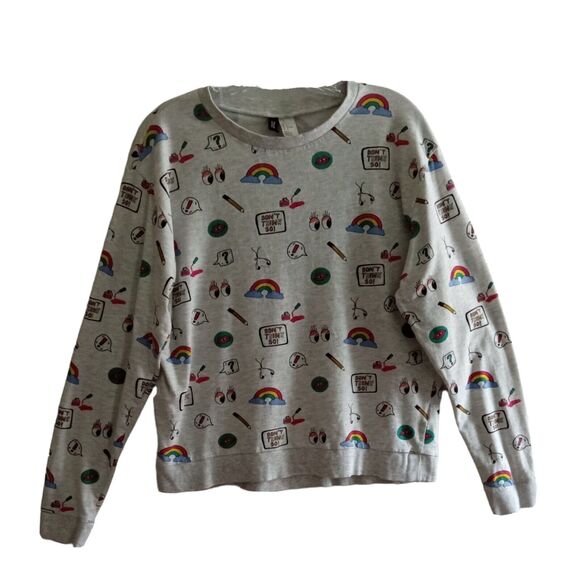 Divided H&M Graphic Sweatshirt Women's Large Gray Crewneck Pullover Lightweight - Picture 1 of 10